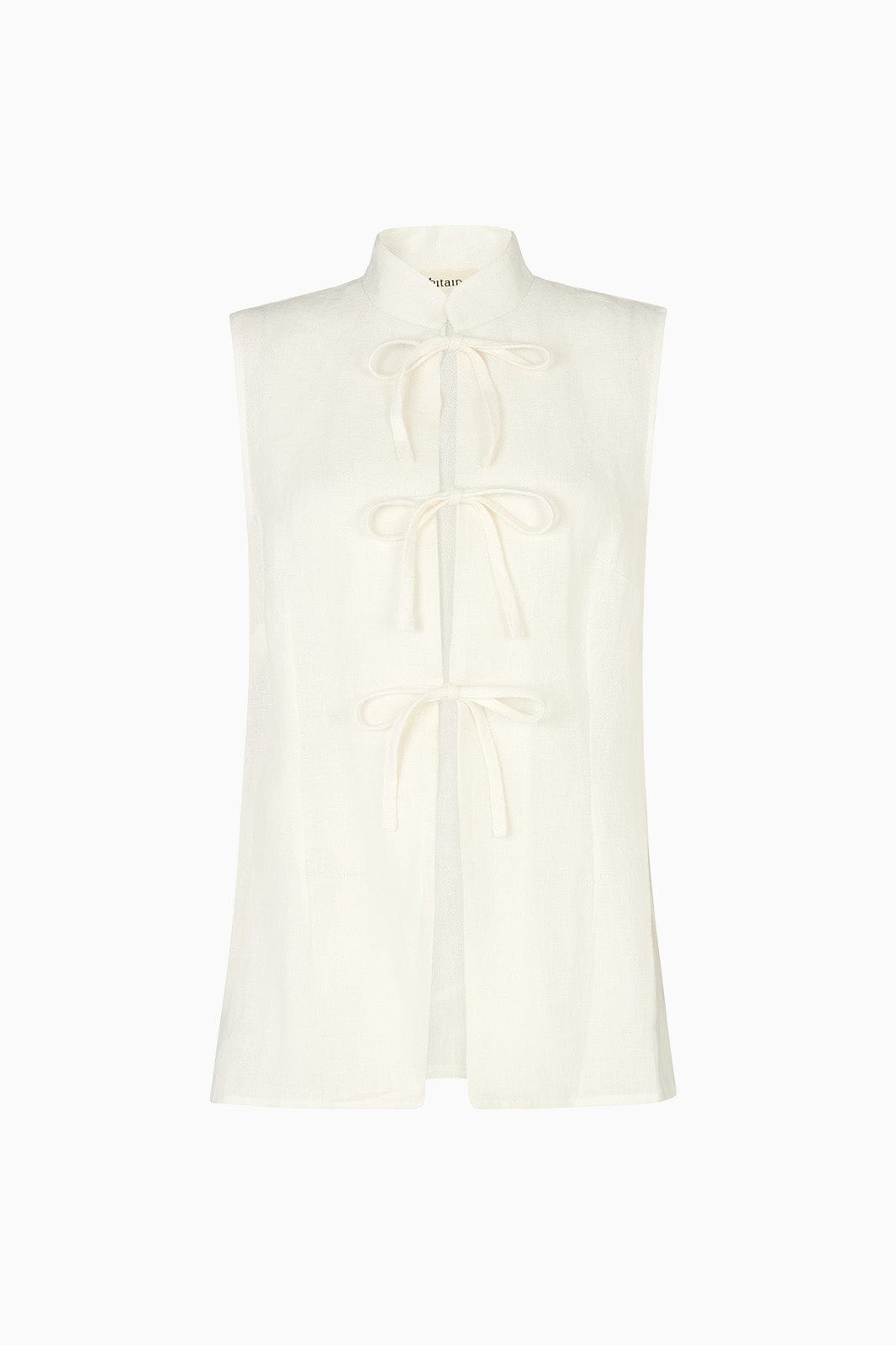 arkitaip Tops The Alma Stand-Up Collar Tie Vest in off-white