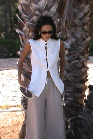 arkitaip Tops The Alma Stand-Up Collar Tie Vest in off-white