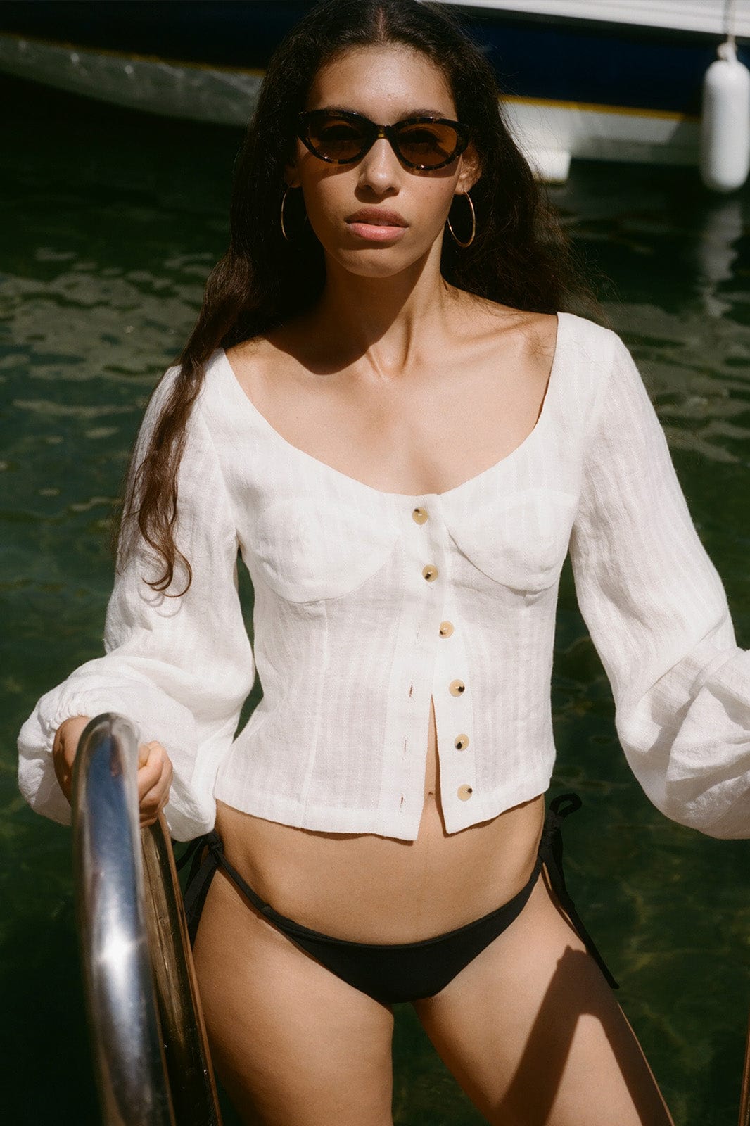 arkitaip Tops The Carmen Long-Sleeved Bustier Top in off-white