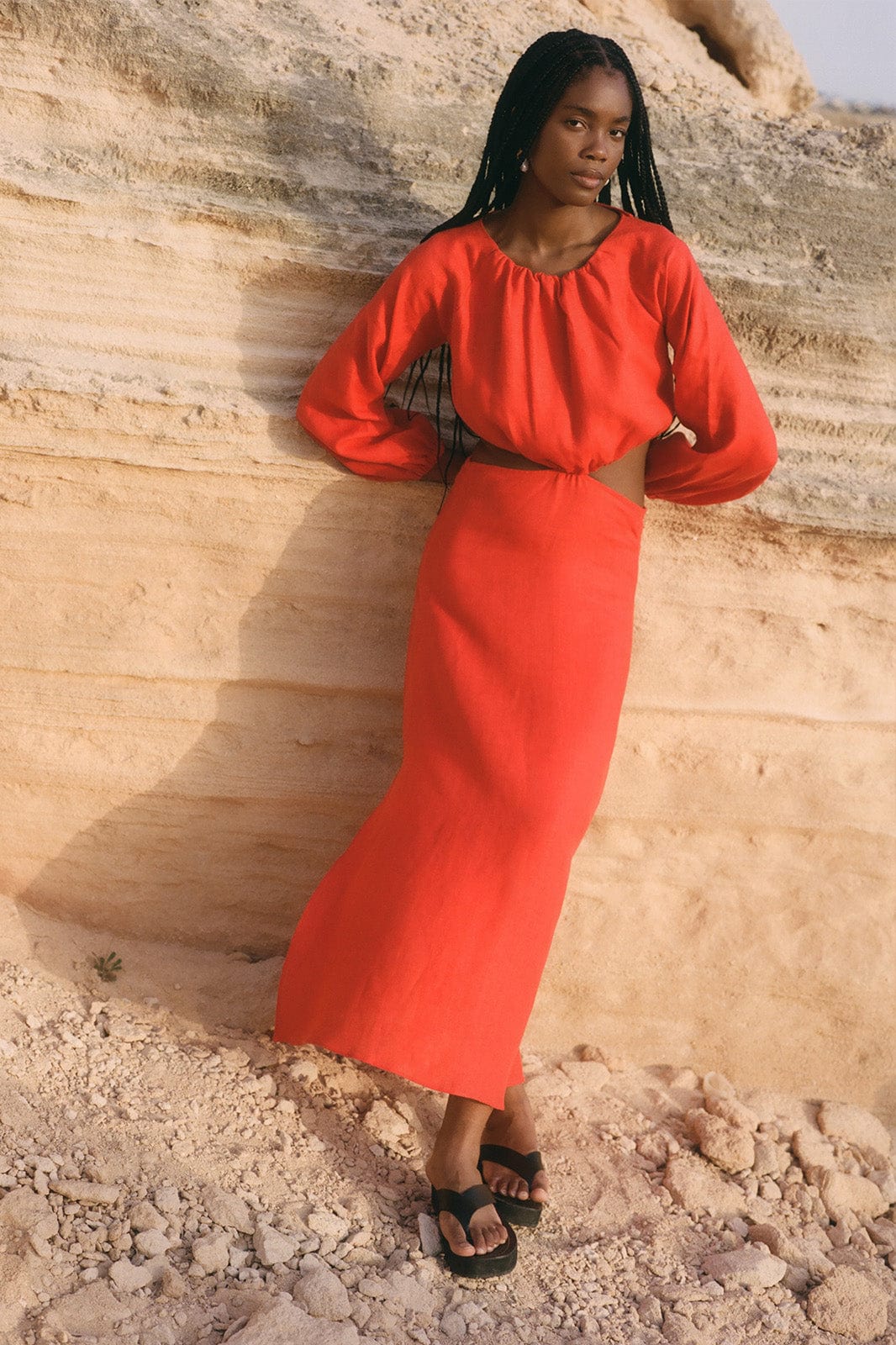arkitaip Tops The Emilia Cut-Out Maxi Dress in red