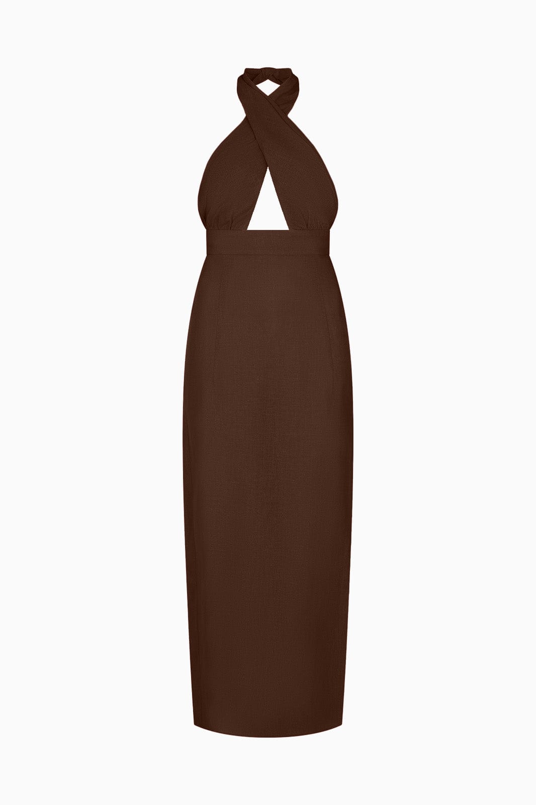 arkitaip Tops The Margot Criss-Cross Halterneck Dress in chocolate