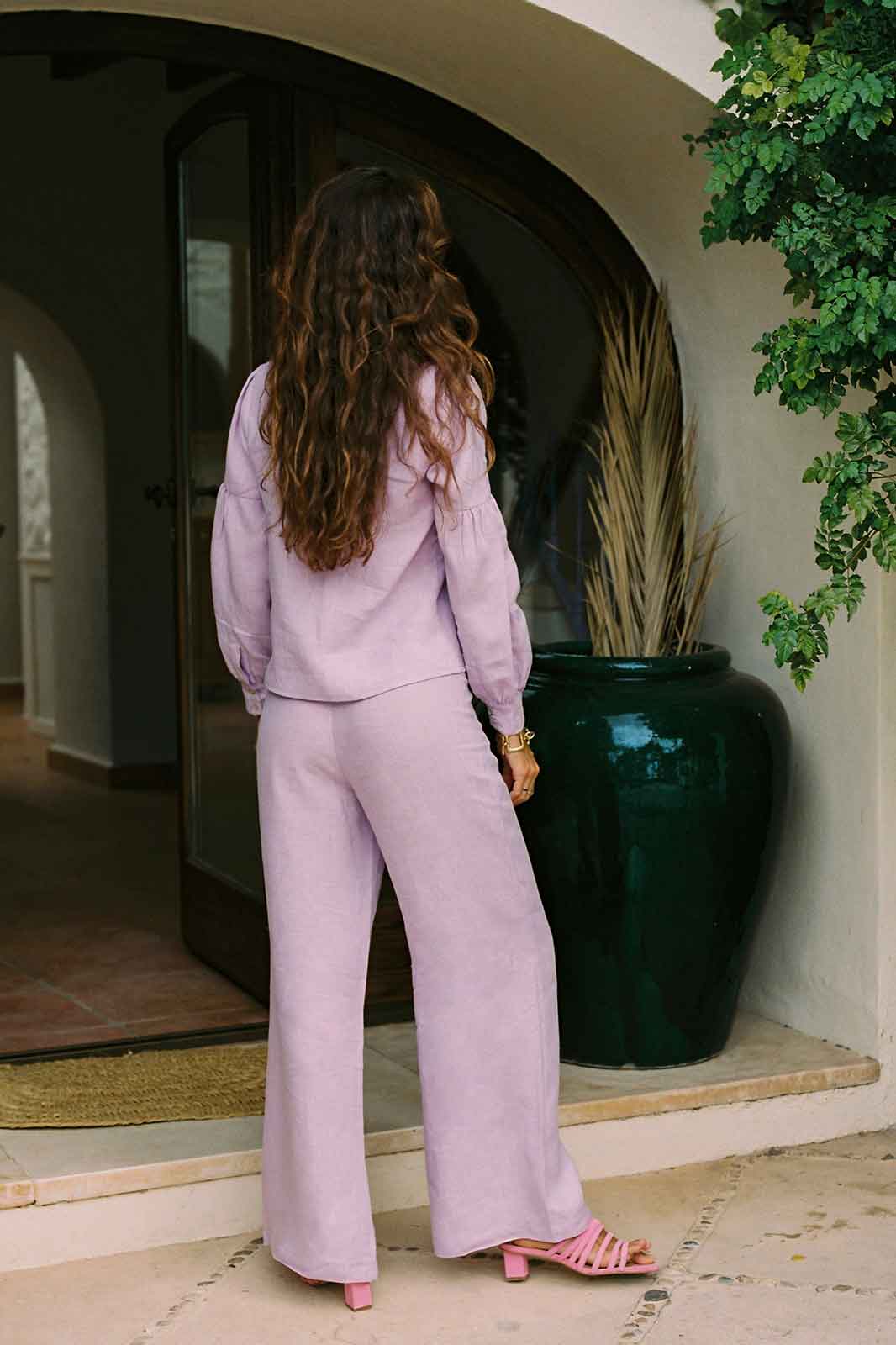 arkitaip Trousers The Clara Flared High-Rise Linen Trousers in lavender - Sample