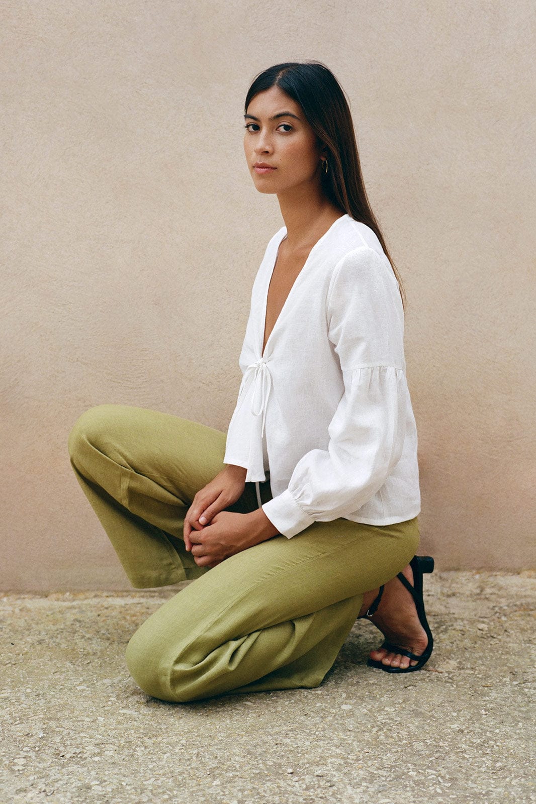 arkitaip Trousers The Clara Flared Linen Trousers in willow green - Sample