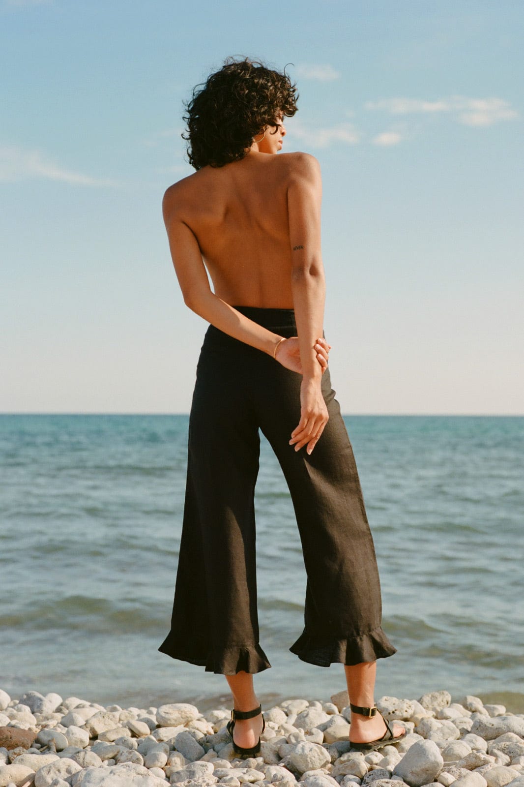 arkitaip Trousers The Clara Ruffled Linen Trousers in black