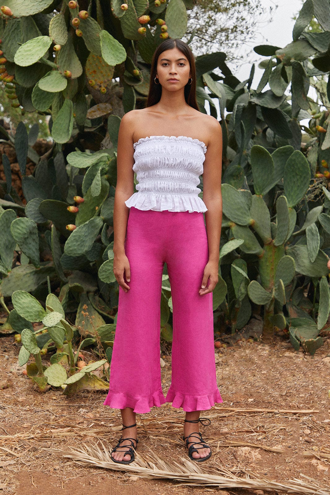 arkitaip Trousers The Clara Ruffled Linen Trousers in pink