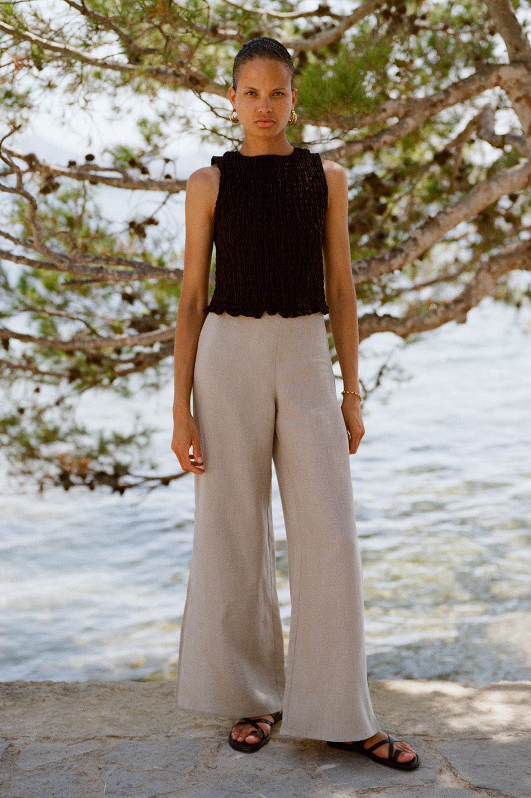arkitaip Trousers The Lena Wide-Leg Trousers With Slit in oatmeal