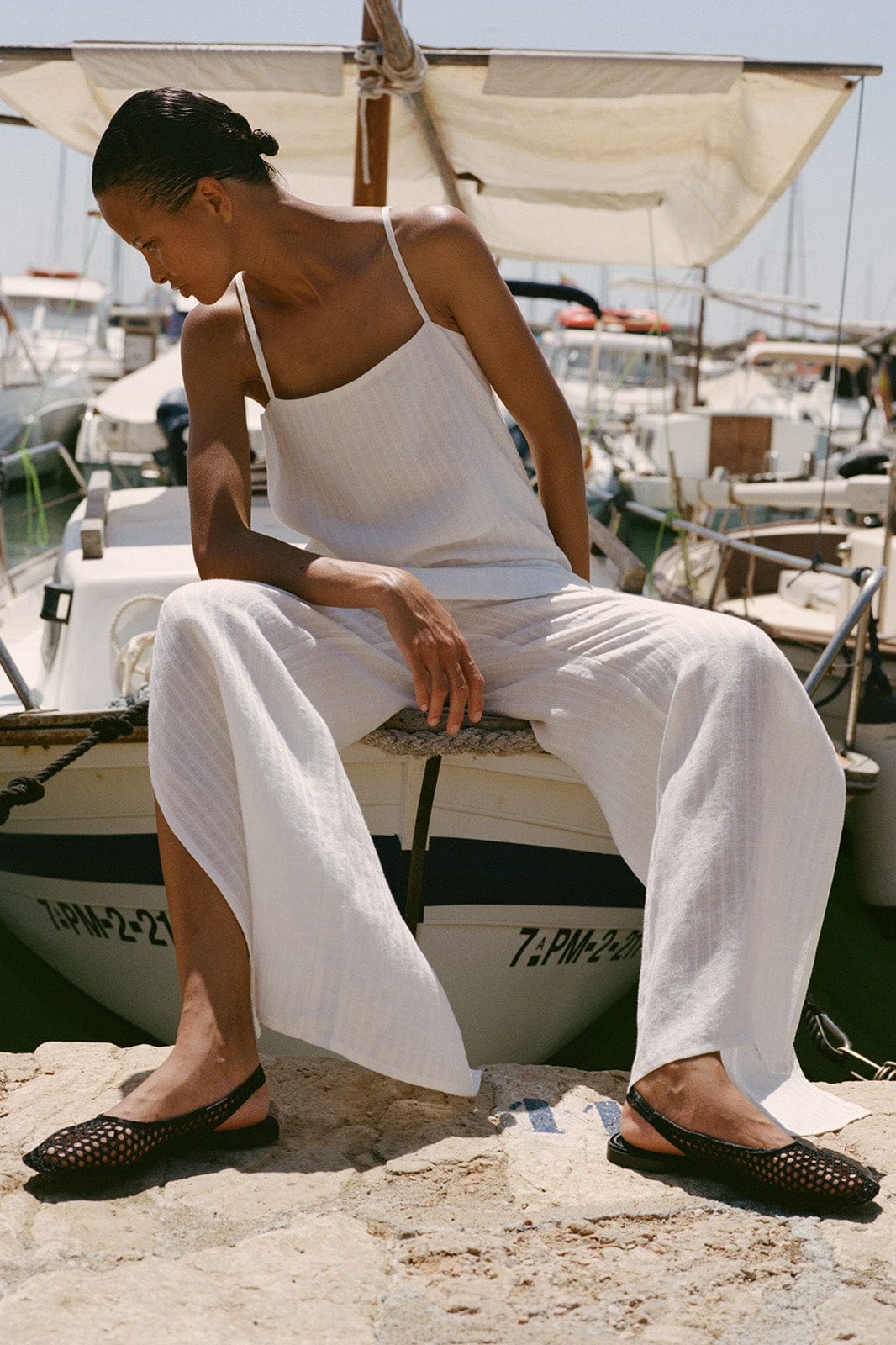 arkitaip Trousers The Lena Wide-Leg Trousers With Slit in off-white