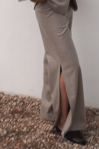 arkitaip Trousers The Lena Wide-Leg Wool Trousers with side slit in beige