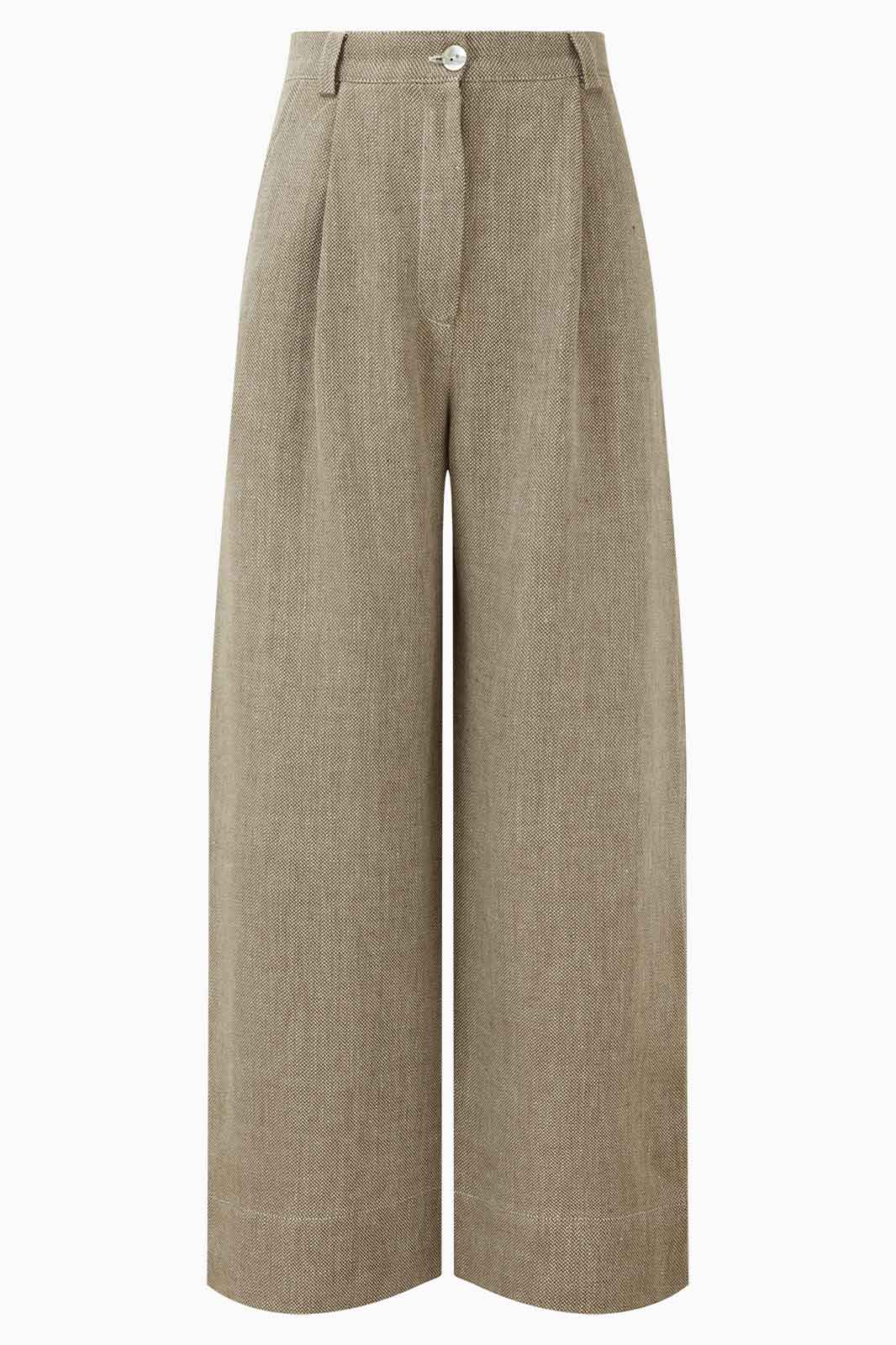 arkitaip Trousers The Wabi Pleated Linen Trousers in khaki - Archive