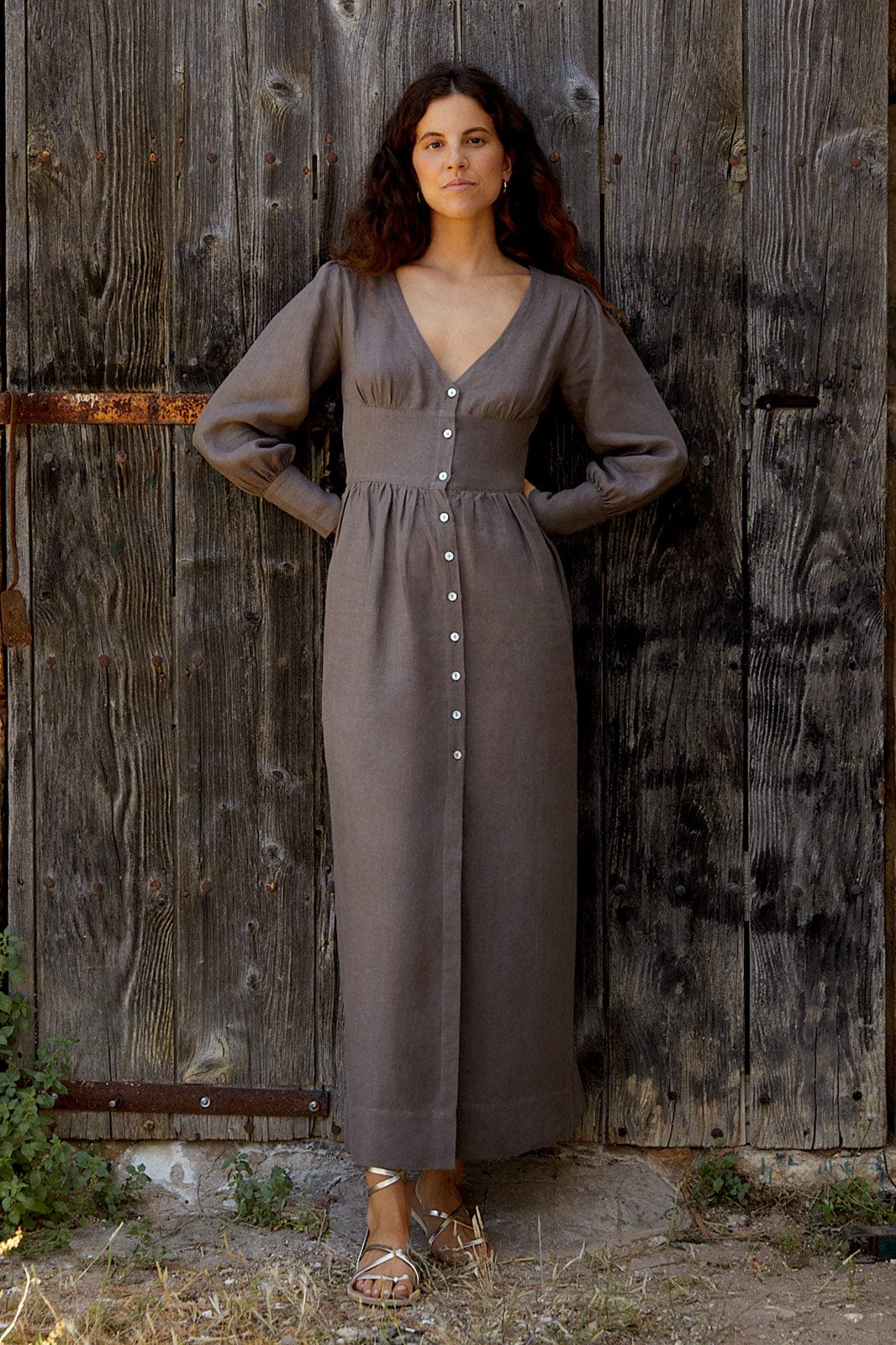 arkitaip Maxi Dresses The Gertrude Linen Maxi Dress in mocha