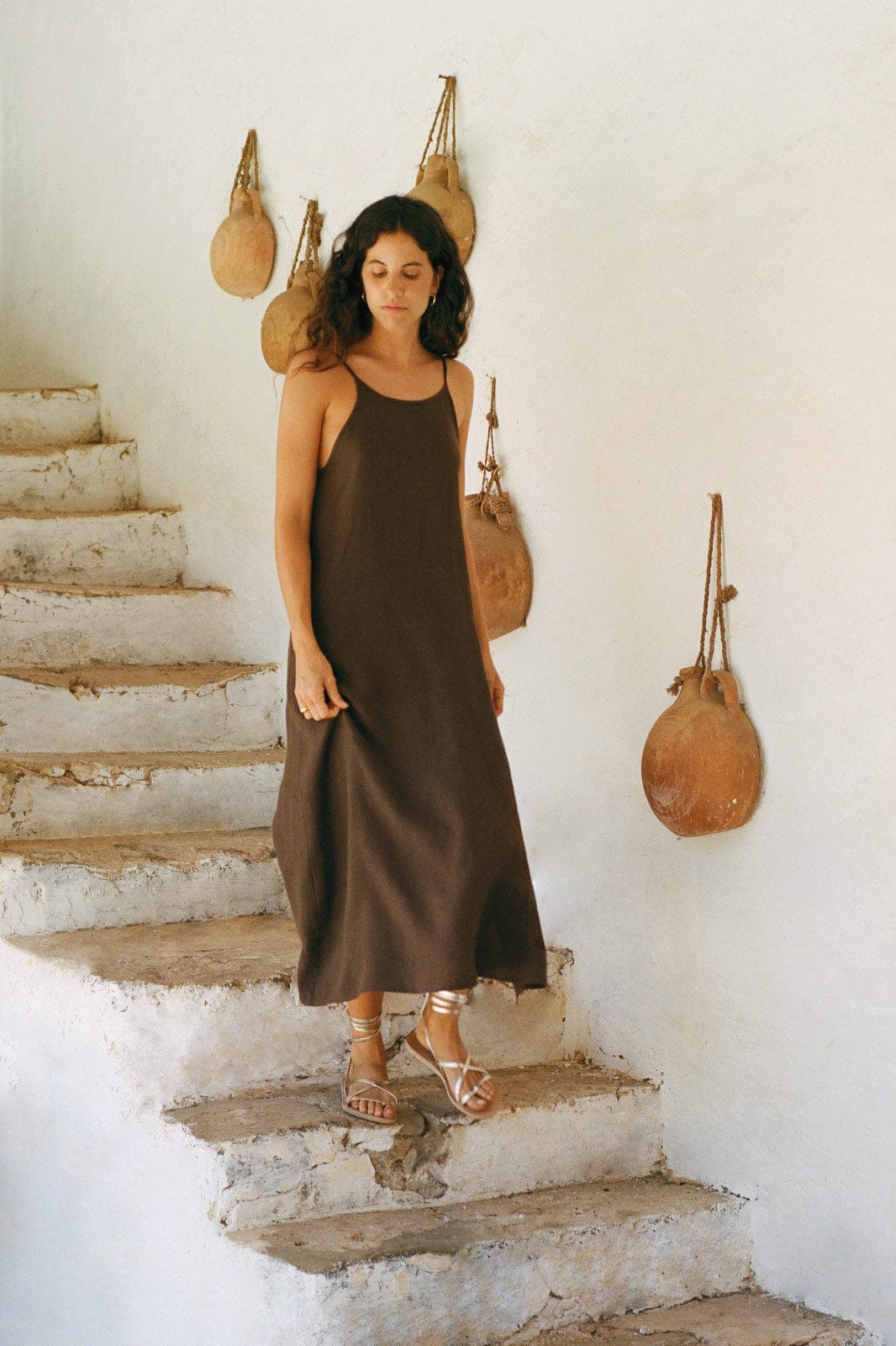 arkitaip Maxi Dresses The Trude Linen Slip Dress in chocolate
