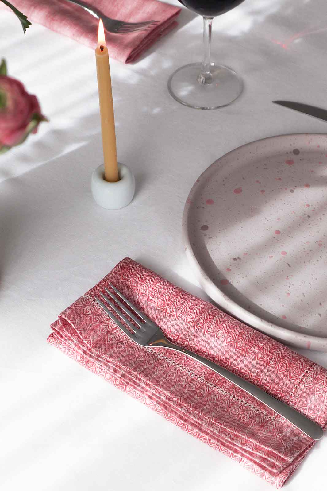 arkitaip Napkins Pastel Red Organic Linen Napkins in Patterned Pastel Red