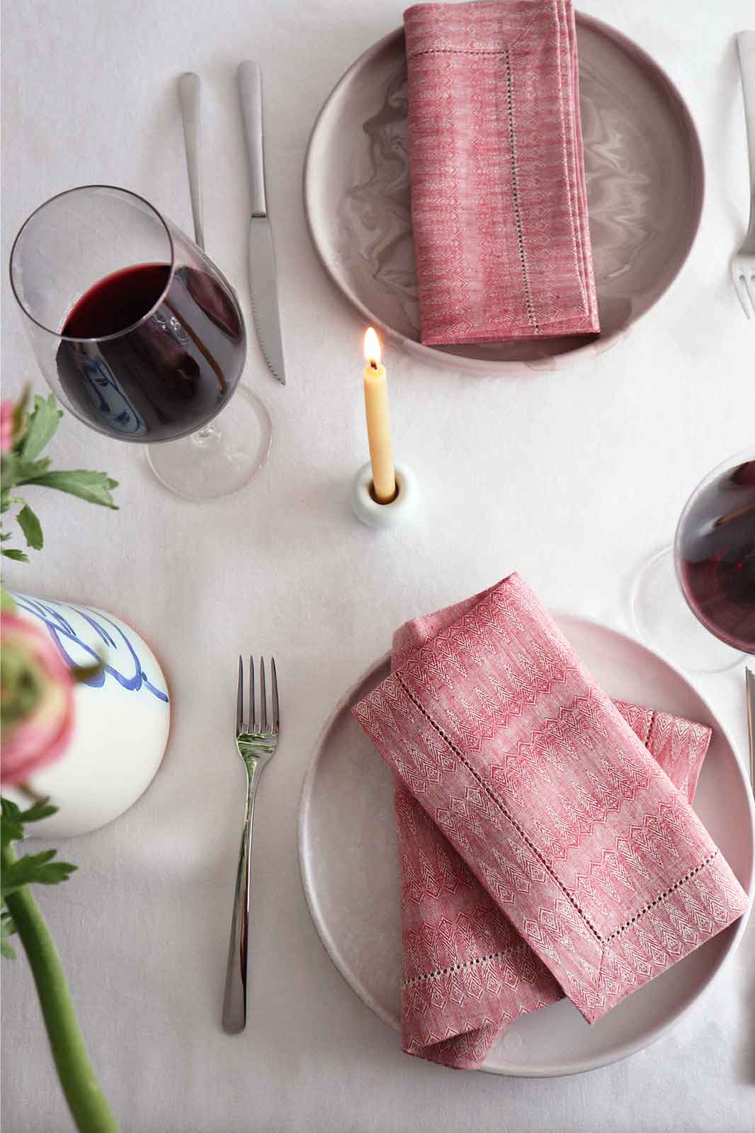 arkitaip Napkins Pastel Red Organic Linen Napkins in Patterned Pastel Red