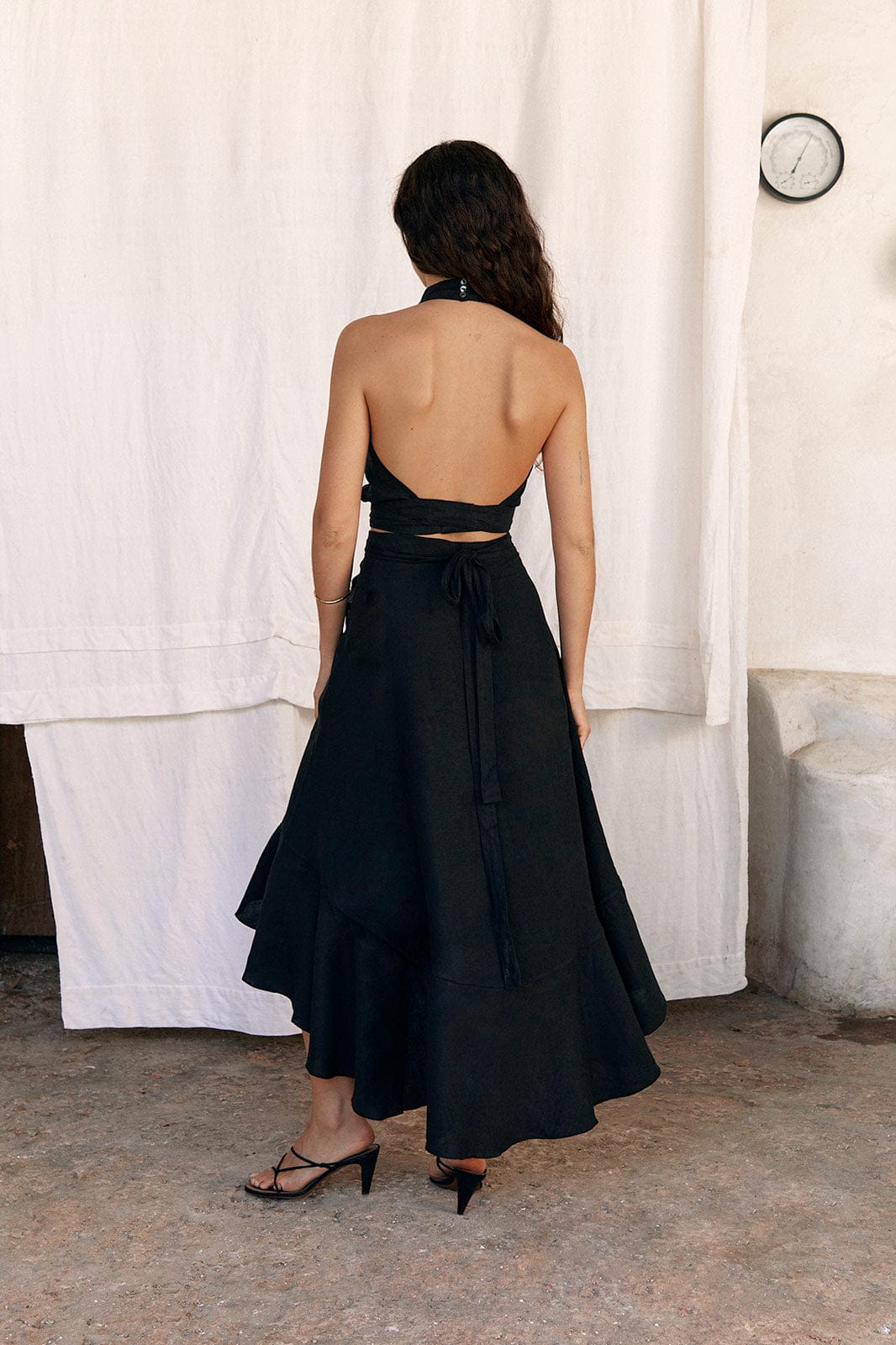 arkitaip Skirts The Catalina Linen Wrap Skirt in black