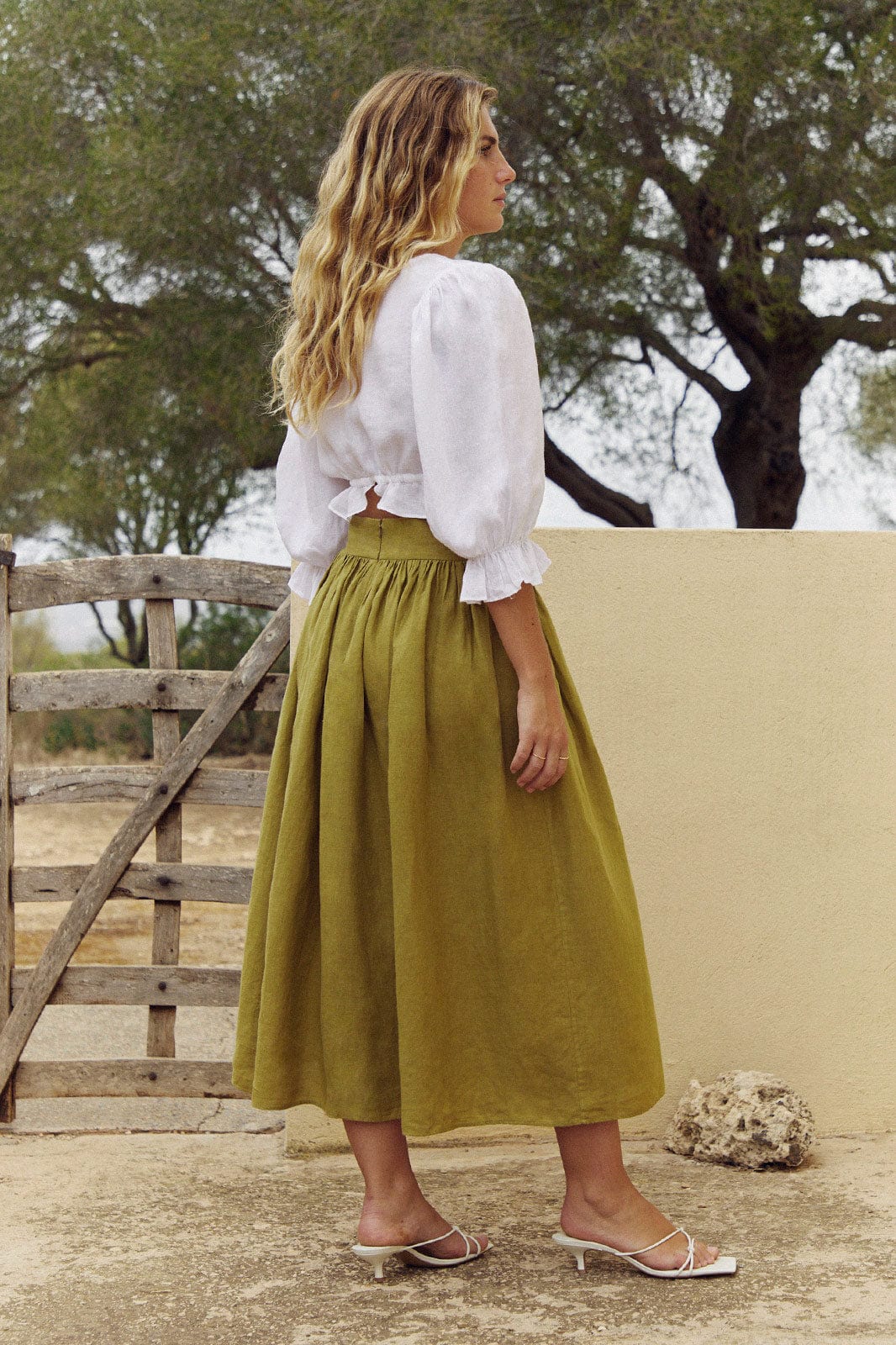 arkitaip Skirts The Paulina Midi Skirt in willow green