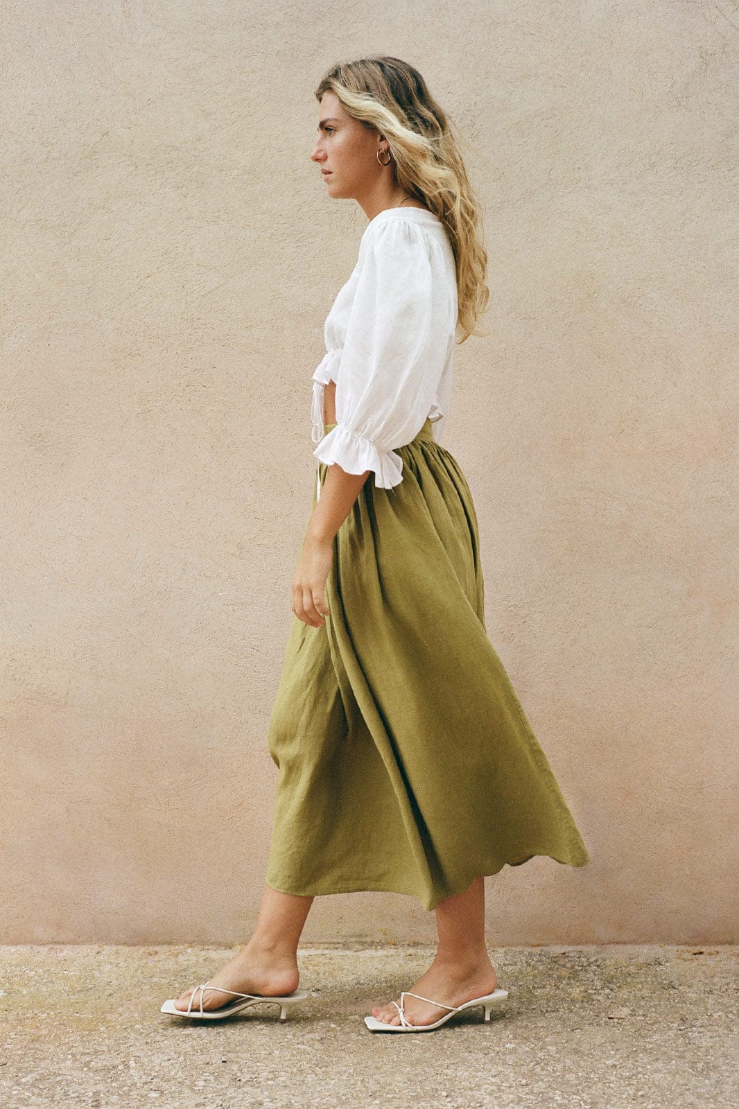 arkitaip Skirts The Paulina Midi Skirt in willow green