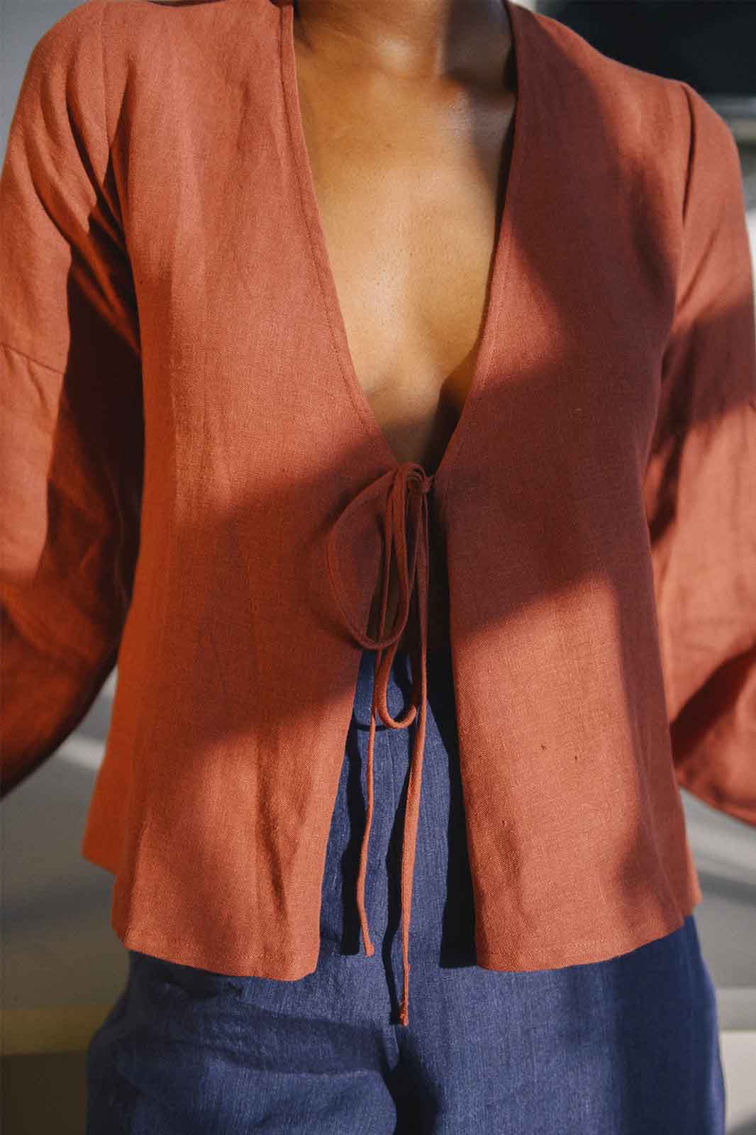 arkitaip Tops The Anna Linen Blouse in Terracotta - Archive Sale