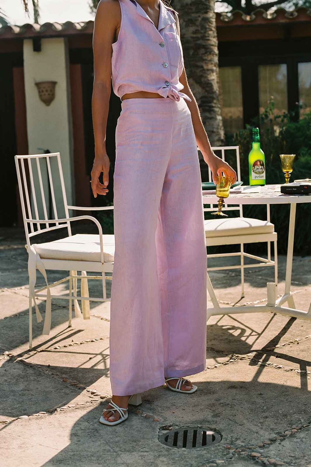 arkitaip Trousers The Clara Flared High-Rise Linen Trousers in Lavender