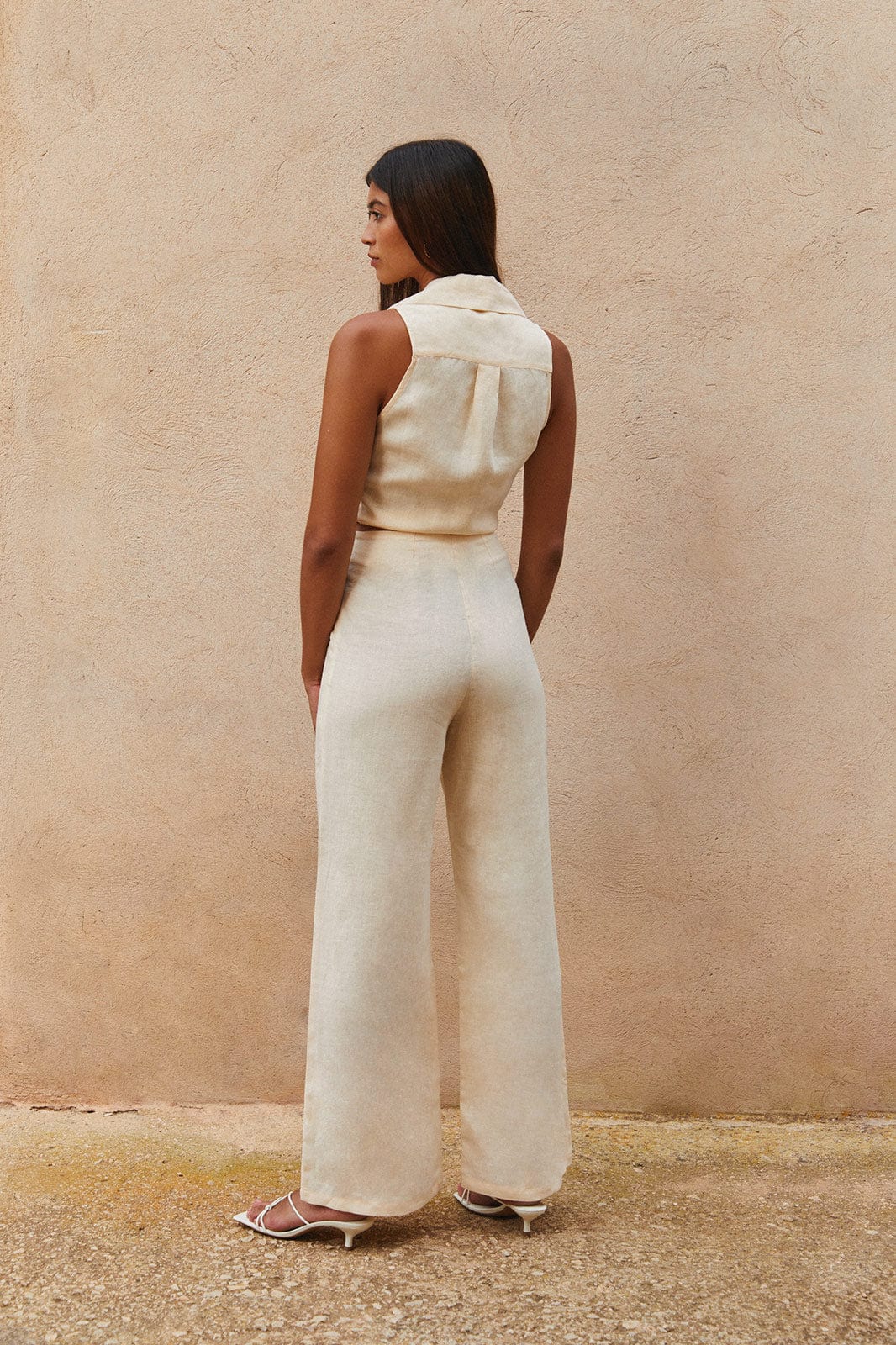 arkitaip Trousers The Clara Flared High-Rise Linen Trousers in vanilla