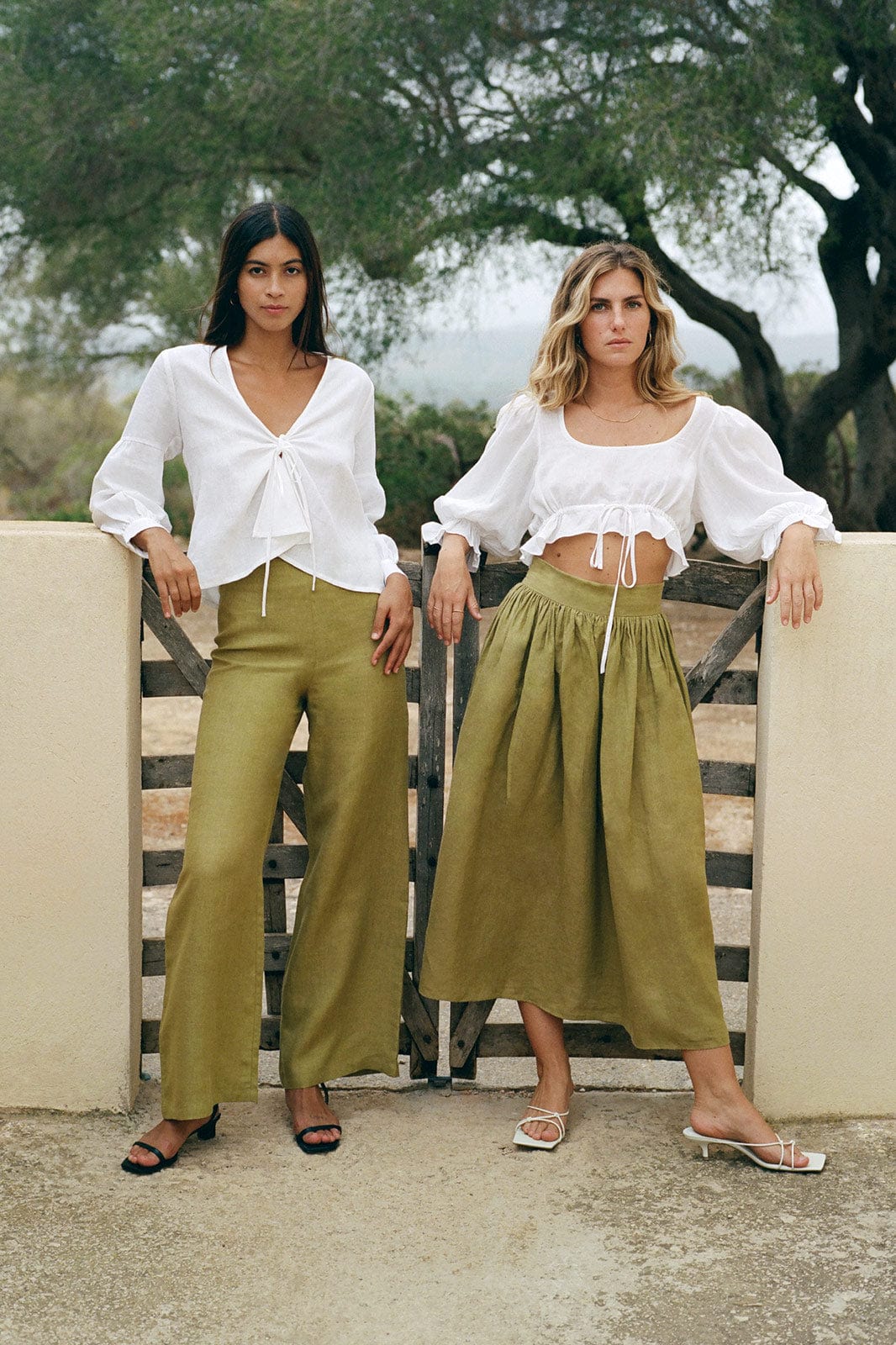 arkitaip Trousers The Clara Flared Linen Trousers in willow green