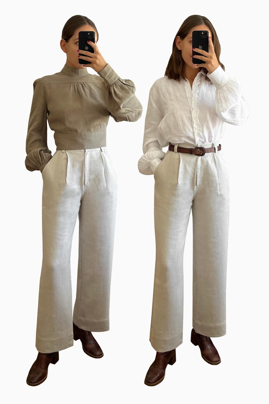 arkitaip Trousers The Wabi Pleated Linen Trousers in Beige Herringbone